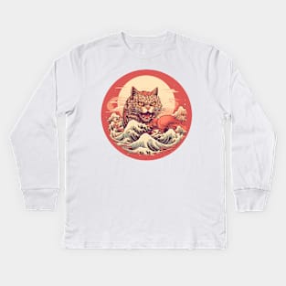 Angry Ramen Cat Japanese Design Kids Long Sleeve T-Shirt